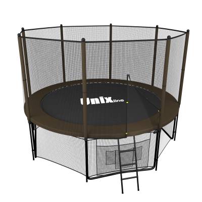 Батут Unix Line 8 ft outside (2,44 м) Black&amp;Brown с сеткой и лестницей Батут Unix Line 8 ft outside (2,44 м) Black&amp;Brown с сеткой и лестницей - имеет не только внешний привлекательный внешний вид, но и отличные технические характеристики.
Максимальная нагрузка: 150 кг.
Высота батута: 241 см.
Диаметр батута: 2,44 м.
Высота защитной сети: 165 см.
Пружины: 48 шт.
Толщина стали: 1,5 мм.
Ножки W-образные: 3 шт.
Артикул:TRUBB8OUT.
