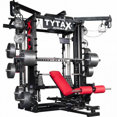 Мультистанция Tytax T1-X Благодаря многофункциональному тренажеру Tytax T1-X возможно выполнить более 300 упражнений на все группы мышц: шея, руки, плечи, грудь, спину и ноги.
В базовую комплектацию входят 4 (четыре) рабочие станции, которые не зависят друг от друга: A, B, C, D - где одновременно могут заниматься&nbsp;3 человека.
Вес тренажера&nbsp;в базовой комплектации: 640 кг.
Минимальный размер помещения для установки комплекса в базовой комплектации (ДхШхВ): 430 х 300 х 225 см.
